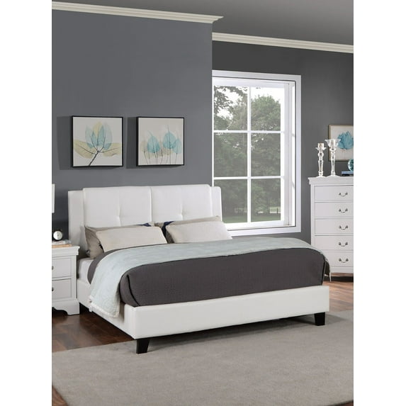 1pc Eastern King Size Bed Bedroom Furniture White Faux Leather Upholstered Headboard 2-Panel Design Bedframe