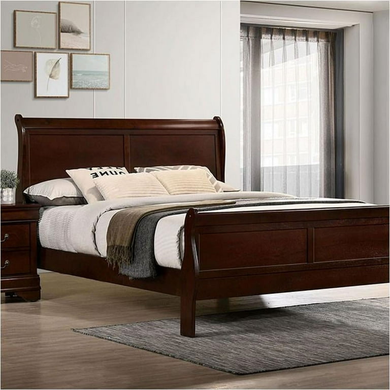 1pc Eastern King Size Bed Cherry Color Solid wood Veneers Headboard Footboard Rails Bedframe Design Panels