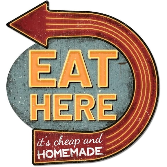 1pc "Eat Here Vintage Metal Tin Sign Retro Arrow Plaque Poster Metal Wall Decorative Tin Signs for Home Kitchen Restaurant Coffee Shop Club Bar Decoration