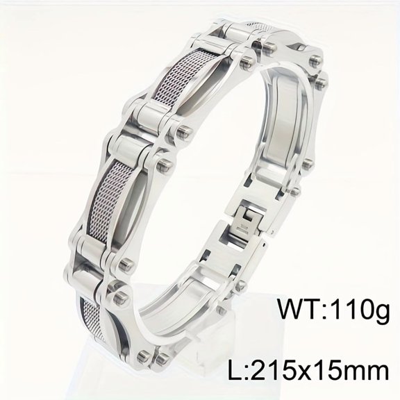 1pc Edgy Men's Motorcycle-Inspired Bracelet | Funky Personality Style with Interlocking Metal Plates & Mesh Texture, Durable Metallic Finish for Weddings, Rock Concerts, Nightclub & Party Events