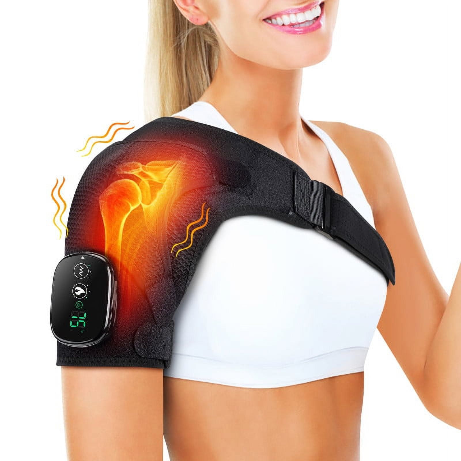 PKSTONE Heated Shoulder Wrap with Massage, Electric Shoulder Massager  Heating Pad for Men Women Frozen Shoulder Pain Relief with AC Adapter  (Black)