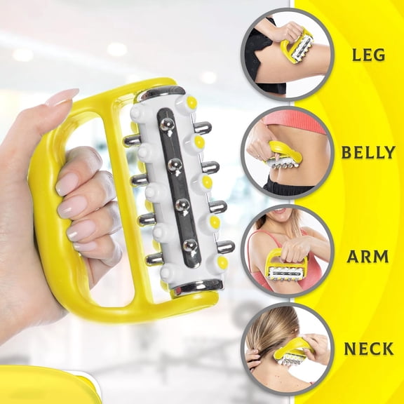1pc Electroplated Massage Roller Releases Breaks Down Fat Lumps Lymphatic Drainage Deep Tissue Muscle Massage Roller Handheld Body Massager For Legs Shoulders Back Spa Yellow