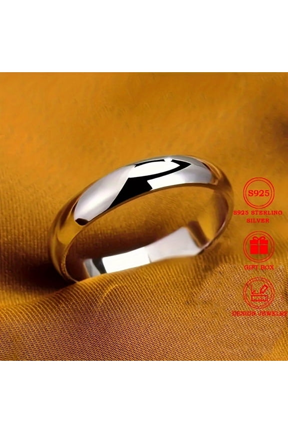 1pc Elegant 925 Sterling Silver Ring - Simple Polished Band, 4g, Stackable, Ideal for Engagement, Wedding, Anniversary, Christmas Gift, Daily & Banquet Wear, Winter Collection,10