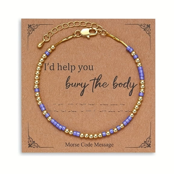 1pc Elegant Beaded Bracelet for Women, "I'd Help You Bury The Body" Engraved Card, Perfect for Christmas and Gifting Season, Versatile for All Seasons,Deep Purple
