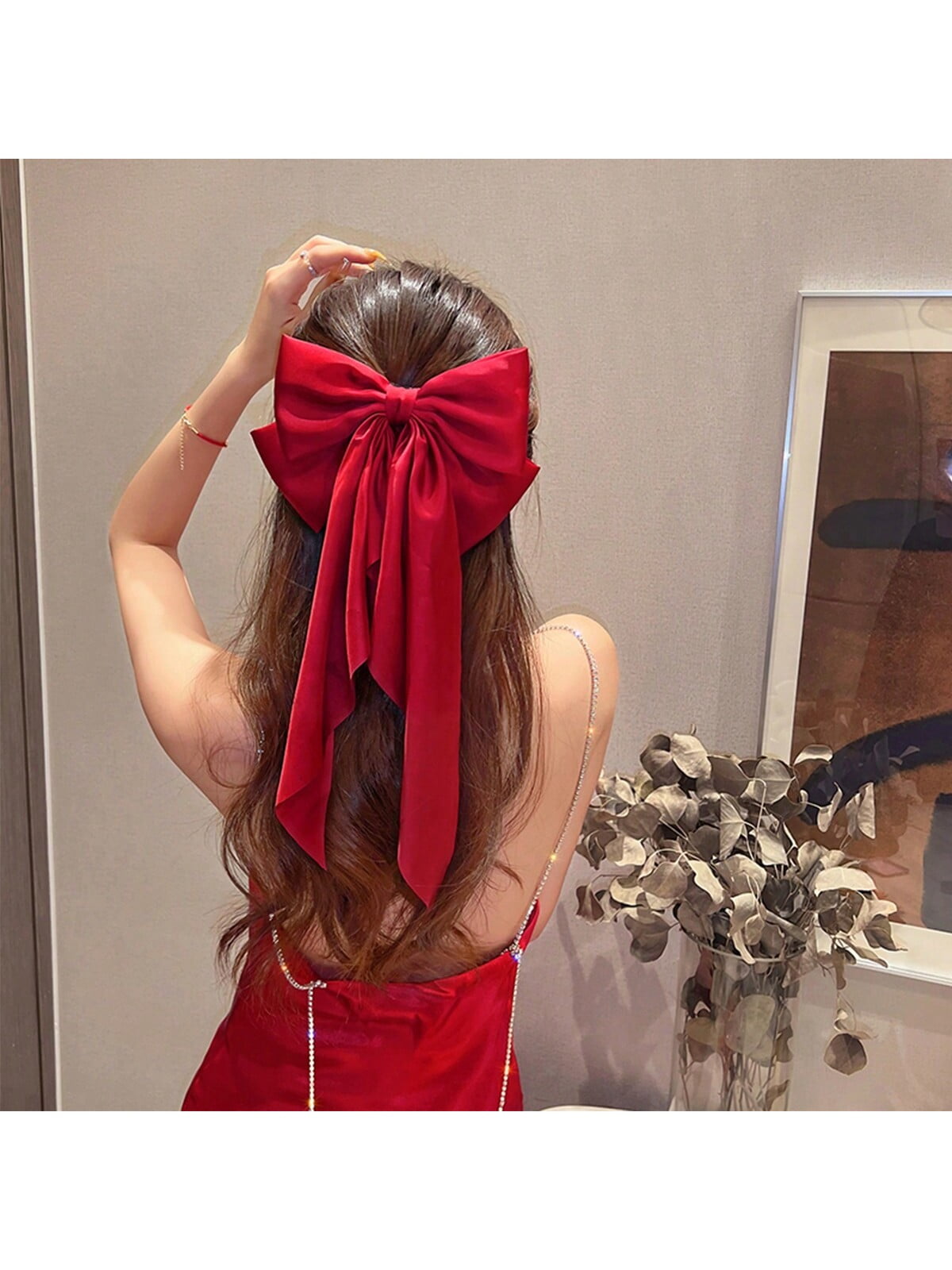 1pc Elegant Black Large Ribbon Bow Spring Clip Hair Clip, Suitable For