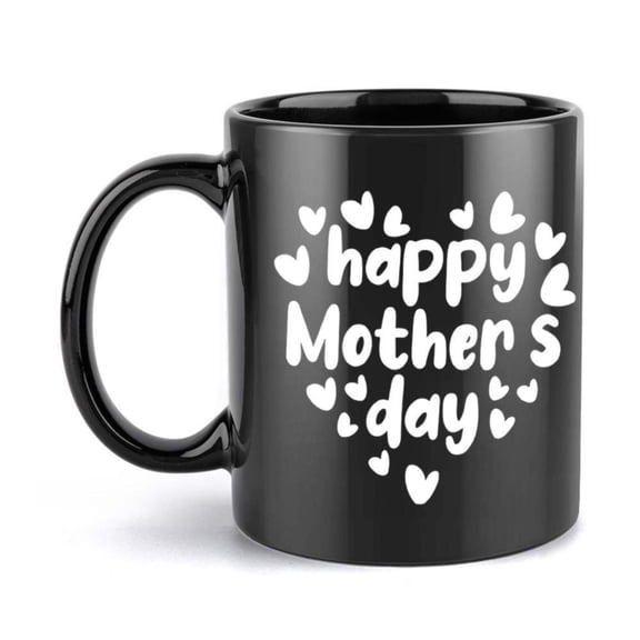 1pc Elegant Black White Happy Mother s Day Coffee Mug with Heart Cutouts Happy Mothers Day Lettering 11oz Ceramic Cup with Black Handle Glossy Finish Ideal Women Mothers Grandma Au