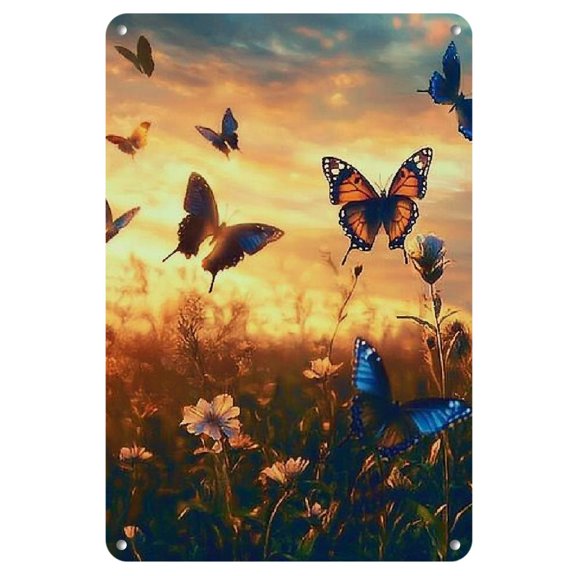 1pc Elegant Butterfly Dance Iron Wall Art - Impressionistic Sunlit Grassland Scene with Vibrant Monarchs, Ideal for Living Room, Bedroom, Office Decor - Perfect Gift for Weddings, Valentine's Day