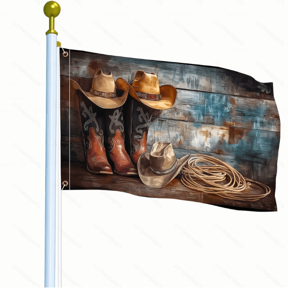 1pc, Elegant Flag Vintage American Western Cowboy Hat and Boot , Polyester for Outdoor Yard Decoration - Homeowners & Garden Enthusiasts