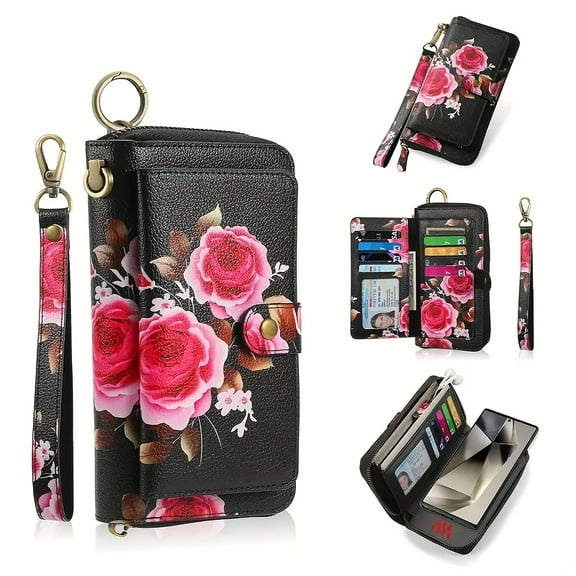 1pc Elegant Floral PU Clutch Wallets for Women- Zipper Handbag Fashion Large Capacity Long Wallet Clutch Bag Phone Bag Multi-Card Card Holder Coin Purse for Women