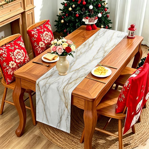 1pc Elegant Gold Foil Marble 2D Printed Table Runner, Wedding Living Room Display Decor, Housewarming Holiday Gift Thanksgiving Christmas