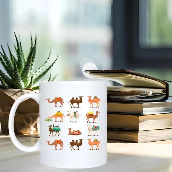 1pc Elegant Print Mug 11oz White with Black Handle Traditional Arabian Design with 12 Unique Illustrations Eid Loved Ones Durable Coffee Tea Cup Home