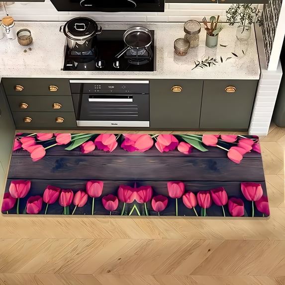 1pc Elegant Rose Mat with Wood Grain Background - Thick 0.4inch Pile ...