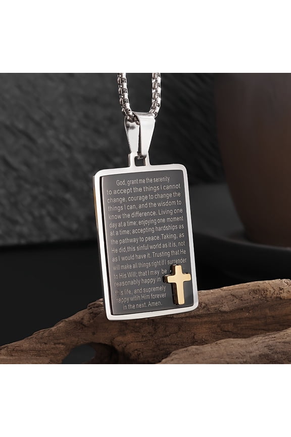 1pc Elegant Stainless Steel Cross Scripture Pendant Necklace – Unisex Boho-Style Lucky Amulet with Inspirational Engraved Message, Perfect for Casual Attire or Gifting, Inspirational Gift