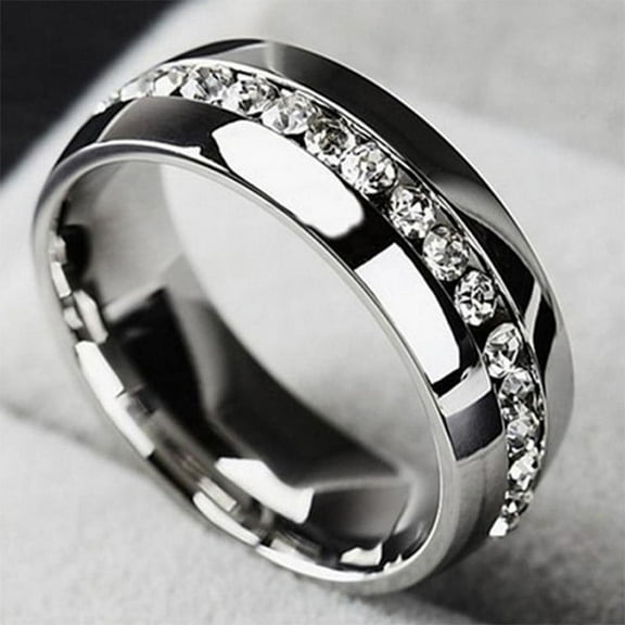 1pc Elegant Stainless Steel Ring with Synthetic Cubic Zirconia, Design for Daily and Party Occasions, Valentine's Day Gift, All-Season Jewelry,Silvery10