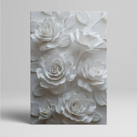 1pc Elegant White - Rose Relief Canvas Wall Art, framed Decor room hanging Wall Picture Decor for Home Gifts, living room, bathroom, bedroom, kitchen wall art decor canvas wall art