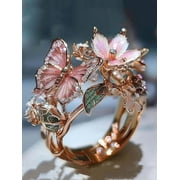 1pc Elegant Zirconia Flower Ring, Luxury Jewelry Open Ring, Suitable For Women
