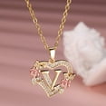 thumbnail image 1 of 1pc Elegant Zirconia Rose Golden Heart Pendant Necklace with Initial A-Z, Fashion Jewelry for Women, Perfect for Daily Wear & Gifting, All-Season Accessory, 1 of 7