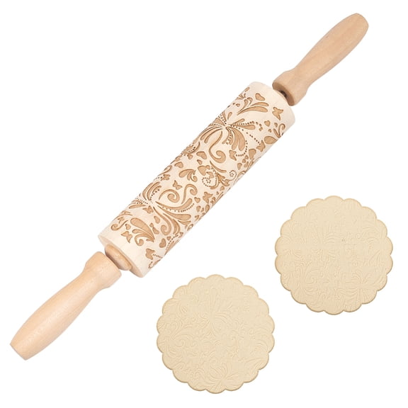 1pc Embossed Wooden Rolling Pin Flower Rattan 35cm(13.7inch) Rolling Pin for Baking Biscuits 3D Pattern DIY Kitchen Tool Baking Accessories Homemade Bakery Pastry Cookie Fondant Dough Pizza