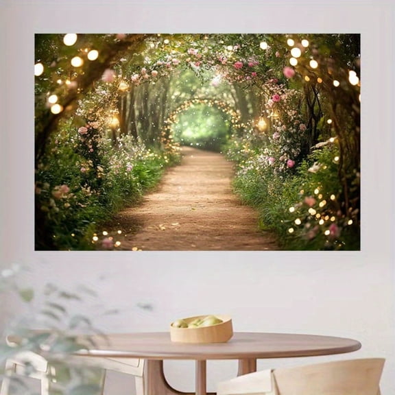 1pc Enchanted Rose Garden Pathway tapestry with Fairy Lights & Roses - Dreamy Spring Lighting, Elegant Wedding Arch Decoration, Photo Prop for Weddings, Parties, and Romantic Events