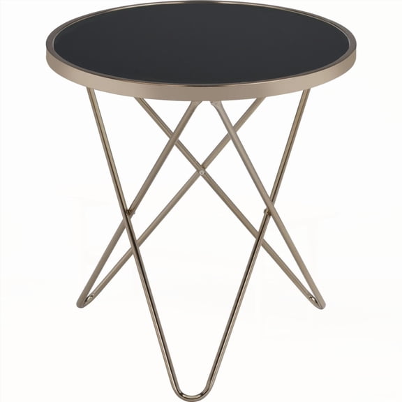 1pc End Table | Black Glass Top & Metal Base | Champagne Finish
