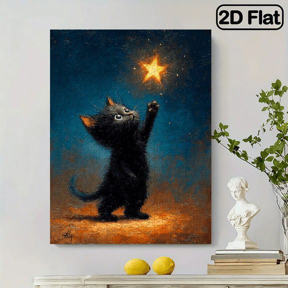 1pc Engaging Adult Jigsaw Puzzle - New Design 1pc Fun Brain Teaser for Adults - New Design, Dimensions: 30X52Cm/ 15X27.56 Inches, 500pcs. A Black Kitten Stretching Towards a S