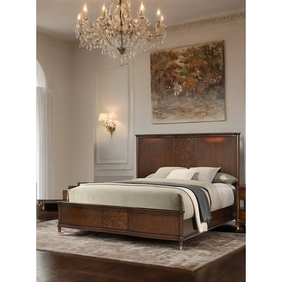 1pc Est.King Size Bed w LED Reading Light on HB Solid Rubberwood Dark Cherry Color Contemporary Style Bedroom Furniture