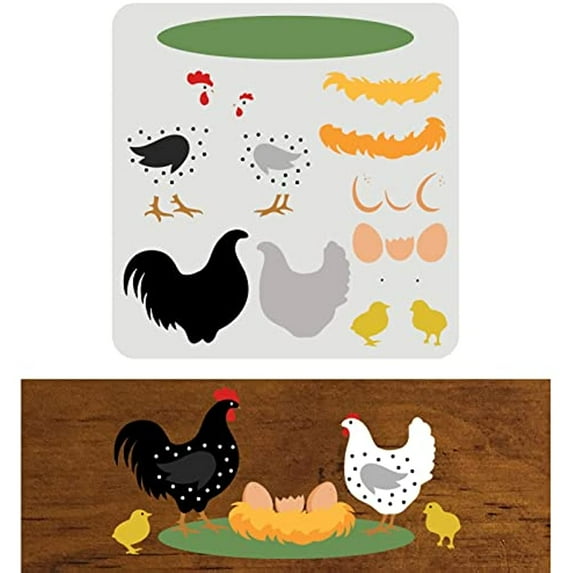 1pc Ethnic Rooster Stencil Reusable Rooster Totem Pattern Drawing Stencil DIY Craft Art Rooster and Flower Stencil