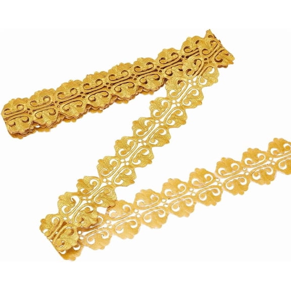 1pc Ethnic Style Polyester Metallic Thread Embroidery Ribbon Gold 3-1/8 inch(79mm) about 4.37 Yards(4m)/pc