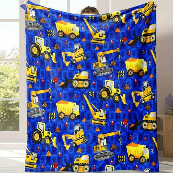 1pc Excavator Print Flannel Blanket, Soft Cozy Throw Blanket Nap Blanket For Travel Sofa Bed Office Home Decor, Birthday Holiday Gift Blanket, Available All Season