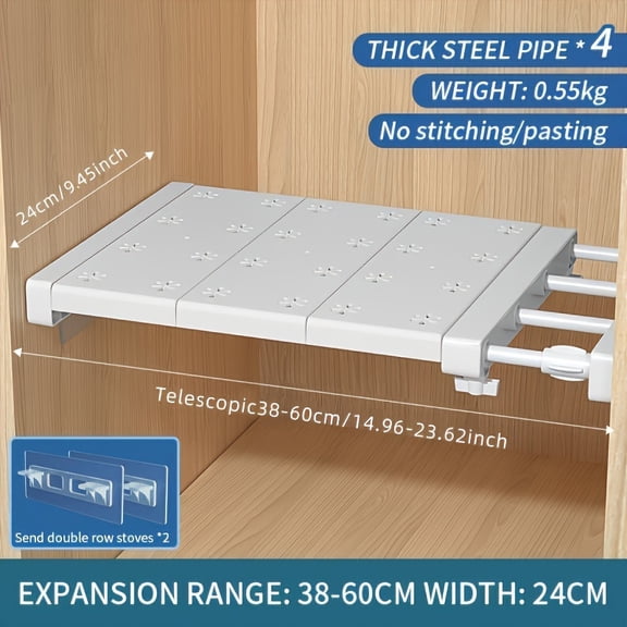 Expandable Tension Rod Shelf - Adjustable Wall-Mounted Storage for Closet & Wardrobe, Multi-functional, Easy Install