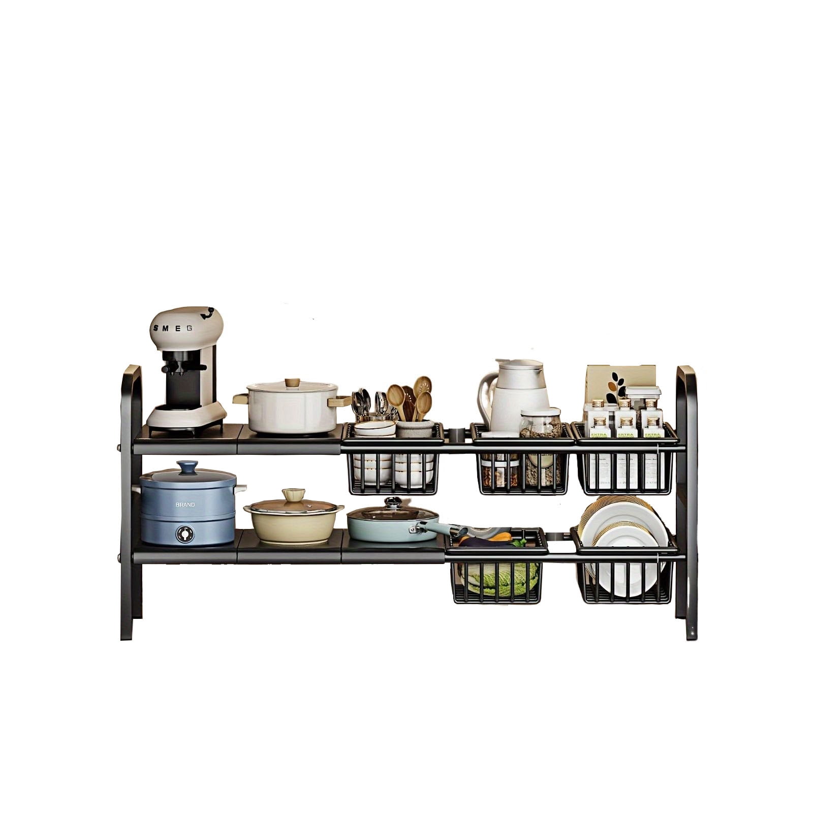 1pc Expandable Under Sink Organizers and Storage  2 Tier Cabinet Shelf Organizer with 5 Detachable Panels 5 baskets for Under Kitchen Bathroom Sink Organizers and Storage