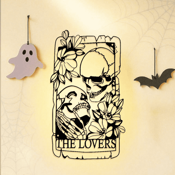 Skull Couple Wall Art Mural Bohemian Metal Gothic Style Indoor Outdoor Home Courtyard Balcony Decoration 1pc