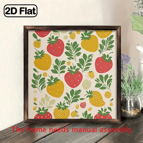 1pc Exquisite wooden board painting,Cute Strawberries Summer Wall Decor, Fruit Market Print, Colorful Eclectic Kitchen Wall Art.wooden board painting