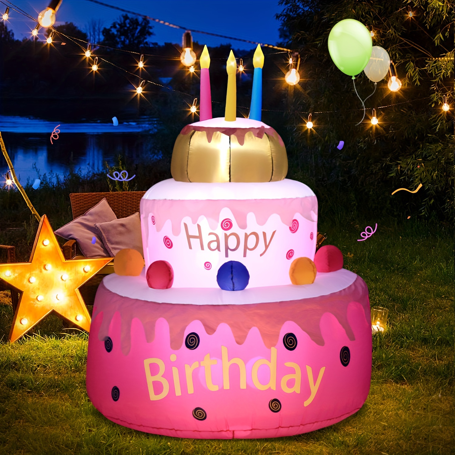 Fun Express Jumbo 6-Foot Tall Inflatable Birthday Cake Decoration
