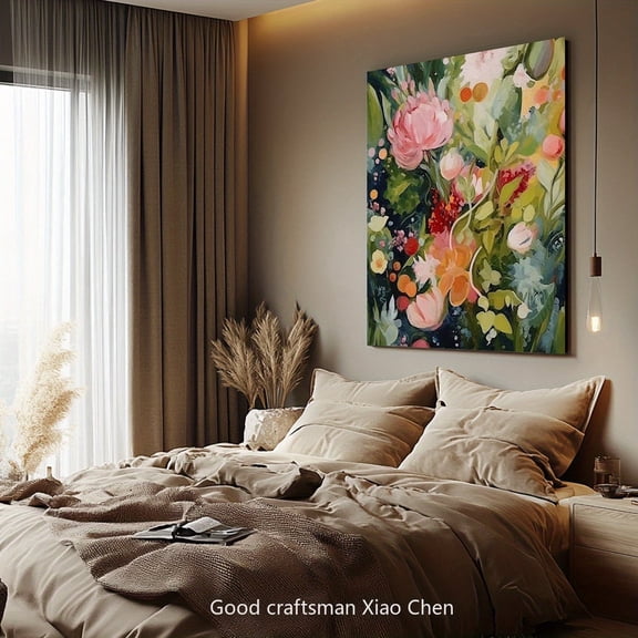 1pc Extra Large Abstract Floral Versatile Wall Art Canvas - Vibrant Colorful Flowers Impressionist Blooming Garden Mural, Nordic Bohemian Style Heavy Texture Knife Painting