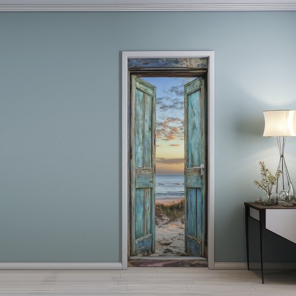 1pc Extra Large Turquoise Turquoise Blue Door Mural Wallpaper-like Sticker - Self-Adhesive Removable Wallpaper Panel for Doors, Walls, - Modern Coastal Beach House Decor