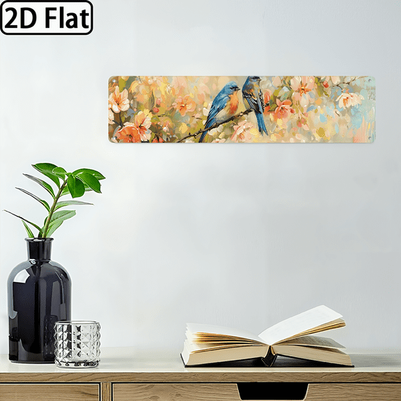 1pc Extra Long 4x16 Inch Large Metal Wall Decor - Modern Floral Bird Art Sign with Vibrant Spring Colors - Thick 0060 Durable Aluminum Panel for IndoorOutdoor - Pastel Pink, Yellow, Blue,