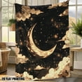 thumbnail image 1 of 1pc Extra Thick 280gsm Heavyweight Flannel Blanket - Deep Blue & Black Night Sky with Turquoise Moon, Mountains & Stars - All-Season Soft Bedspread, Couch Throw, or Floor Mat - Luxury Bedding for Mod, 1 of 10