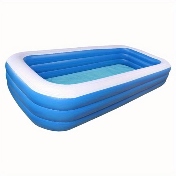 1pc Extra Thick & Tall 3-Ring Portable Inflatable Swimming Pool for Adults, Blue & White, Durable PVC Material, Foldable Design for Summer Outdoor Fun, Backyard Water Park, Pool Floats