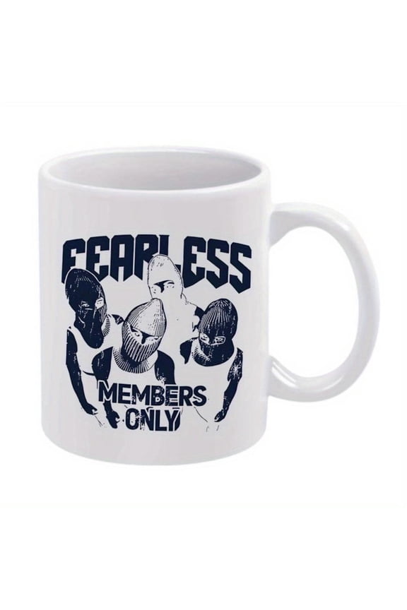 1pc FEARLESS MEMBERS ONLY Ceramic Mug 11oz Black Masked Figures Design White Handle Ideal Coffee or Tea Holiday Birthday Christmas or Summer Coffee Bar Accessories
