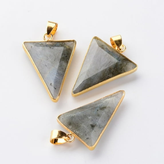 1pc Faceted Triangle Natural Labradorite Big Pendants with Golden Tone Brass Findings 30~35x19~26x5~6mm Hole: 5x4mm Gold