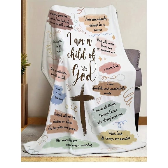 1pc Faith Inspired Flannel Throw Blanket, Plush All-Season Soft Wrap, for Home Room Decor Picnics Travel, Perfect Everyday Gift for Family Friends, Ideal Birthday Gift for All Ages