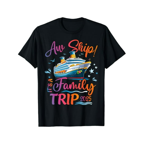 1pc Family Cruise 2025 Aw Ship It'S a Family Trip 2025 T-Shirt - Casual Cotton Tee, Round Neck, Short Sleeve, Regular Fit, Heat Transfer Print, Unisex, for Men & Women, Ideal Gift for Dad, Mom,