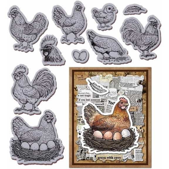 1pc Farm Chicken and Egg Cling Rubber Stamp 8.7x7in Hen and Rooster EVA Stamps Embossing Stamp Seal Rubber Stamps for DIY Scrapbooking and Card Making Paper Craft Decor Colorful