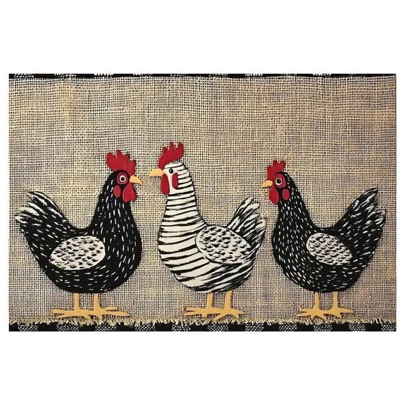 1pc Farmhouse Chicken Burlap Print Doormat Non Slip Absorbent Indoor Outdoor Farm Porch Decor 3 Sizes