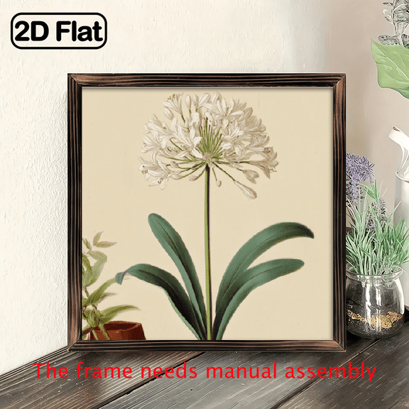 1pc Farmhouse Floral Botanical Chart, Elegant White Flowers in Minimalist Beige, Pine Wood Framed Wood Art, Rustic Farmhouse Decor for Living Room, Bedroom, Kitchen, Housewarming Gift, 8x8in