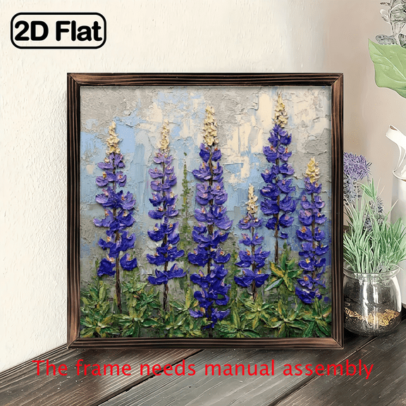 1pc Farmhouse Style 8x8 Inch Bluebonnet Flower Art Wooden Sign with Frame Vintage Wall Decor for Bathroom, Garden, Cafe, Bar, Office Ideal Holiday Gift, Holiday Wall DecorVintage Wall ArtWooden Fram