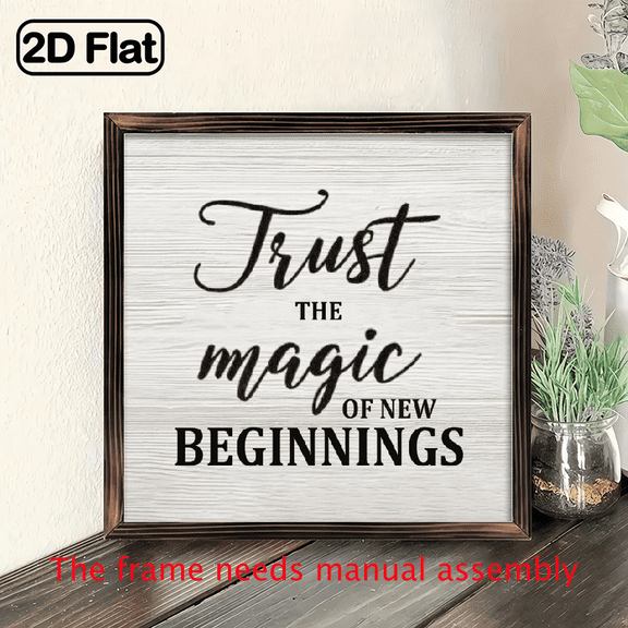 1pc Farmhouse Trust The Magic of New Beginnings Inspirational Wood Sign 8x8 Inch Wood Religious Wall Art, Rustic Home Decor for Tabletop or Wall Hanging, Tabletop Decoration Elegant Script Design