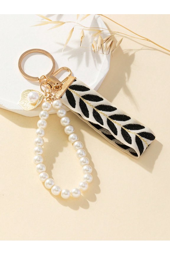 1pc Fashion Faux Pearl Decor Woven Keychain Gift Souvenir Car Accessories Bag Charm Pearl Cute Goth Y2k Perfect For Valentine's Day