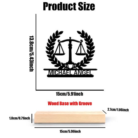1pc Fashion Personalized Custom Balance Law Fairness Metal Statues Metal Art with Wooden Base Suitable for Lawyer Gifts, Office,